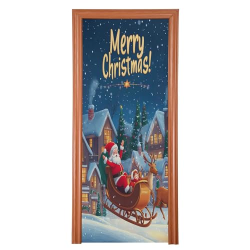Christmas Santa Claus Door Cover Outdoor Decoration 36x98 Inch Festive Front Door Banner