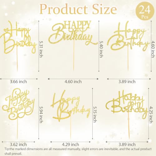 Gold Happy Birthday Cupcake Toppers 24Pcs Set - Birthday-Gold Variation