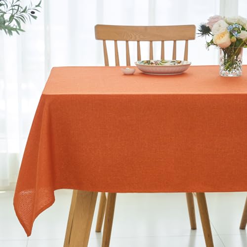 Water-Resistant Linen Textured Rectangular Tablecloth 60x108 Inch - Rust - Spillproof & Wrinkle-Free