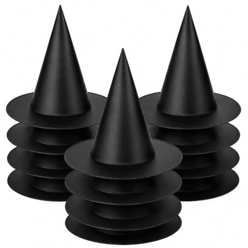 12 Pack Halloween Witch Hats with Nylon Cord Indoor Outdoor Decorations