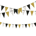 Black Gold Silver Party Banner Set - Glitter Triangle Garland for Celebrations