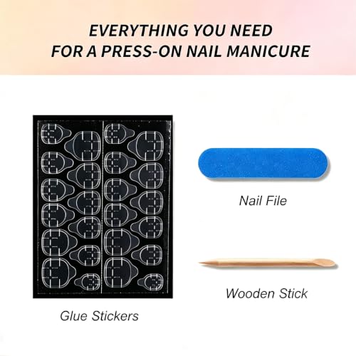 Halloween Short Square Press On Nails with Spider Web Design - Black & White Spiral Stripe, 24Pcs - Halloween-19
