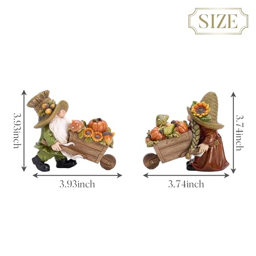 Autumn Gnome Decorations Set - 2 Pcs Fall Resin Figurines for Indoor Outdoor Display - Medium