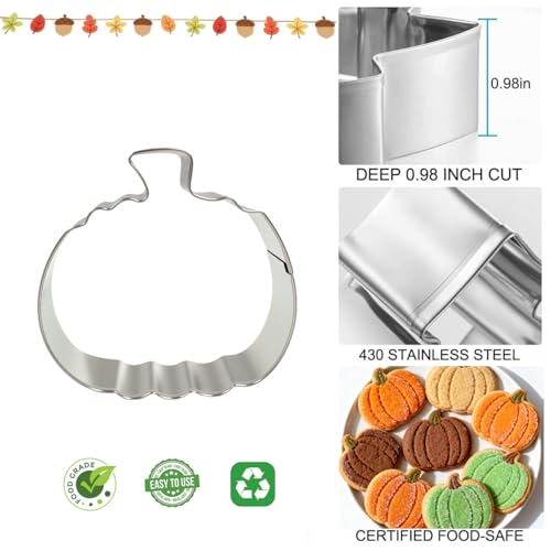 Pumpkin Cookie Cutters Set with 5 Sizes for Halloween & Thanksgiving Baking