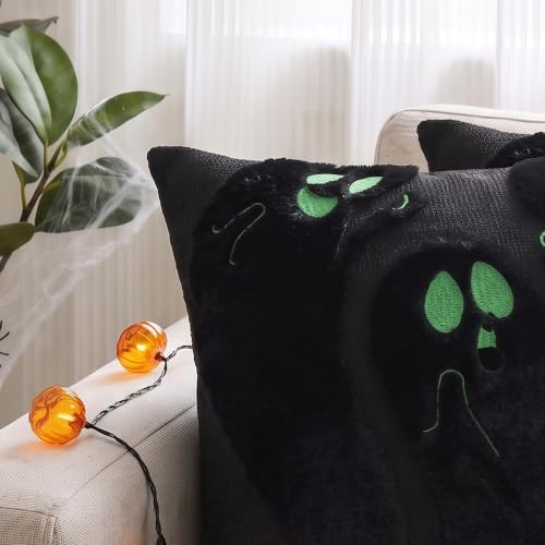 Halloween Ghost Throw Pillow Covers 18x18 Inch Set of 2 - Black Ghost Variation