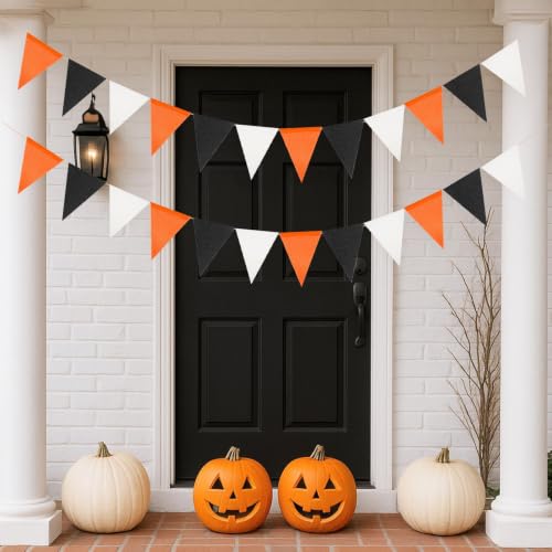 Halloween Bunting Pennant Flags - Black & Orange, 39Ft Burlap Banner Set