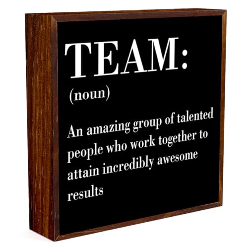 Inspirational Office Decor Wooden Box Sign - Rustic Teamwork Noun Plaque, 5x5 Inches