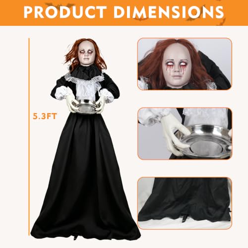 Halloween Animatronic Standing Maid Decoration - 5.3FT Outdoor Haunted Prop