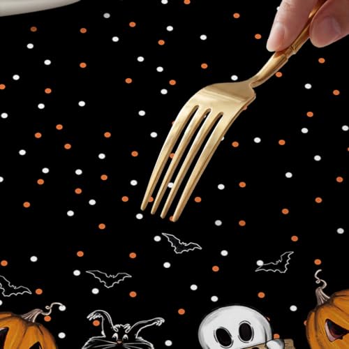 Halloween Fitted Tablecloth for 45-56 Inch Round Tables - Ghost Bunny, Black, 56 Inch
