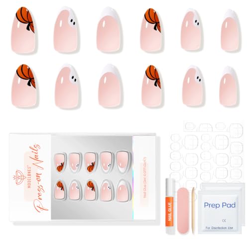 Modelones Halloween French Tip Press On Nails Short Almond Pumpkin Variant