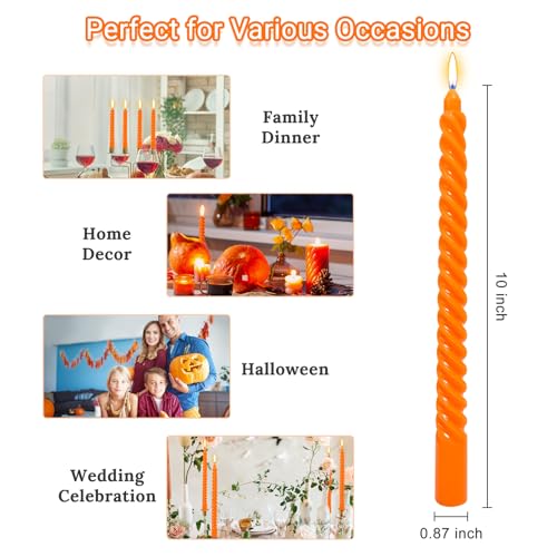 Orange Spiral Taper Candles - 4 Pack, 10 Inch Dripless & Smokeless for Home Decor