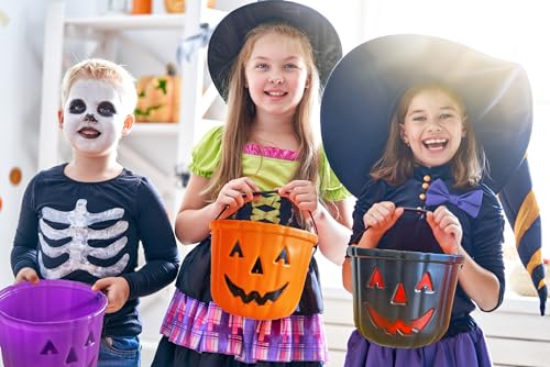 Halloween Trick or Treat Buckets 3 Pack - Jack O Lantern Candy Baskets for Kids