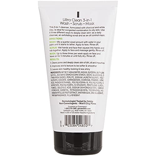 Garnier SkinActive Charcoal 3 in 1 Face Wash, Scrub and Mask, 4.4 fl. oz.