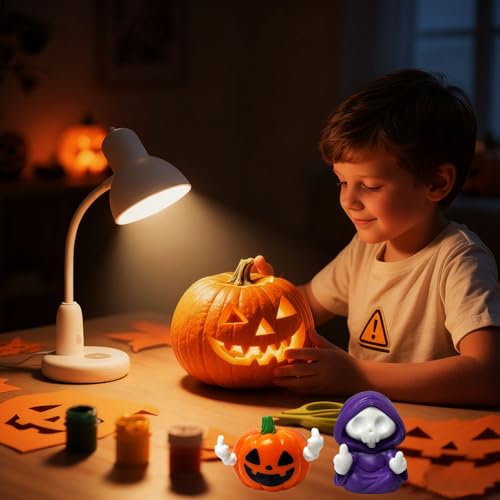2PCS Halloween Pumpkin and Skeleton Figurines - Resin Skull Reaper Decor