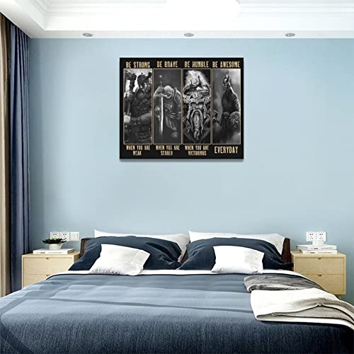 Viking Warrior Wall Art Canvas Print - Motivational Home Decor for Bedroom & Living Room 20x16