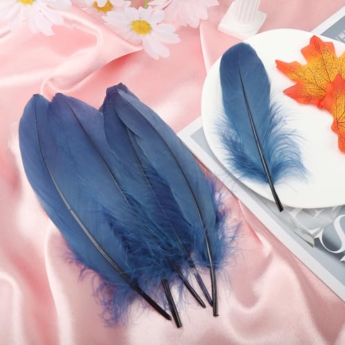 Natural Navy Goose Feathers Bulk 120pcs 6-8 inch for Crafts Weddings Party
