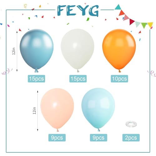 Orange and Blue Balloons Kit - 60 Pcs 12 Inch Party Decorations with Ribbons - Variation of THIS listing