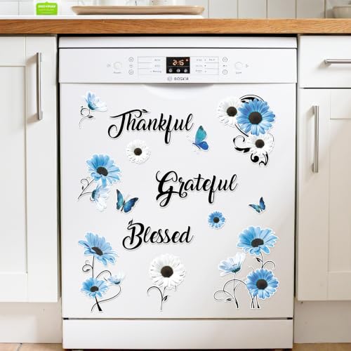 14Pcs Blue Floral Daisy Dishwasher Magnet Cover Set - Refrigerator & Metal Surface Decor