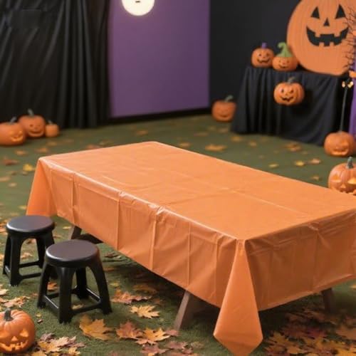Halloween Plastic Tablecloths 54x108 Inch Disposable Rectangle Cover Set - Orange, Black, Purple, Green