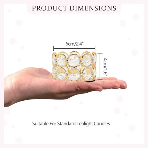 Gold Crystal Tea Light Candle Holders Pack of 12 for Wedding & Event Decor - Handmade K9 Crystal Beads - Elegant Home & Party Centerpiece - Gold / 12
