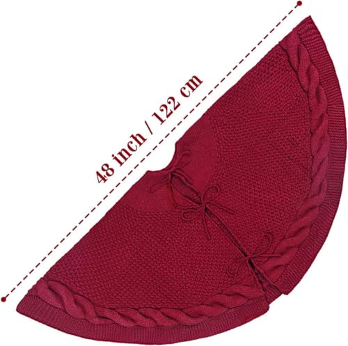 36 Inch Dark Red Knitted Christmas Tree Skirt - Large Holiday Round Base - Variation of THIS listing