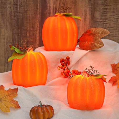 Carved Pumpkin Flameless Candles Set of 3 - Realistic Fall Halloween Decor