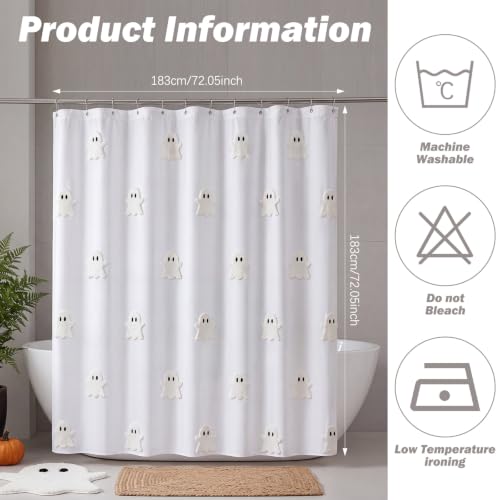 Halloween Ghost Shower Curtain 72x72 Inches with 3D Embroidery & Hooks
