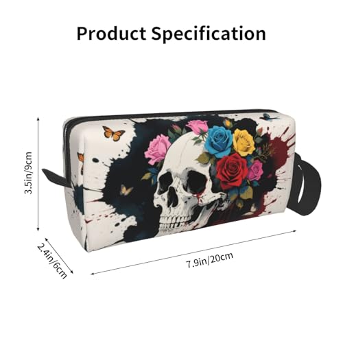 Bold Skull & Roses Makeup Bag - Small Compact Travel Organizer