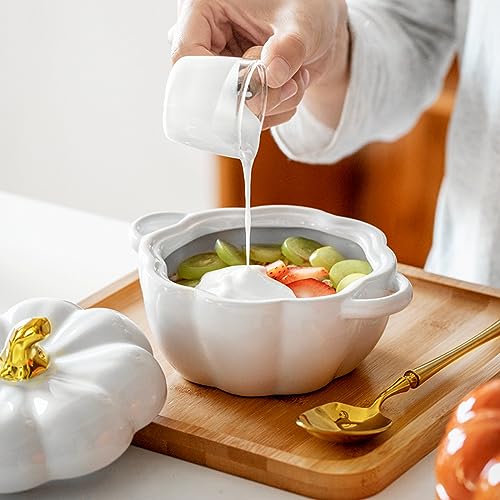 Orange Pumpkin Soup Bowl with Lid - 15.2oz Ceramic Halloween Dinnerware