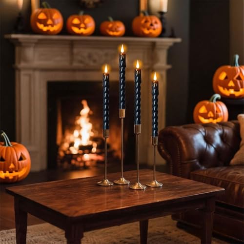Wondise Halloween Black Flameless Taper Candles with Remote Timer - 2 Pack