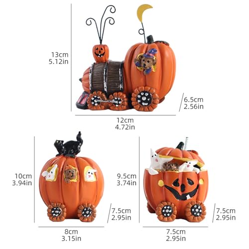 Halloween Pumpkin Train Figurines Resin Decor for Fall and Holiday Display