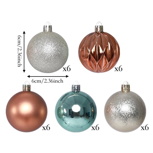Green Copper Gold Christmas Tree Ornaments Set - 30 Mini 2.36 Inch Holiday Decor
