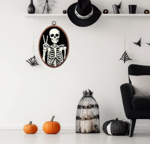 Funny Skeleton Wall Art - Halloween Oval Wall Hanging Decorations - Variation 17