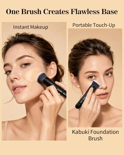 Flat Top Foundation Brush - Matte Black Kabuki Makeup Tool