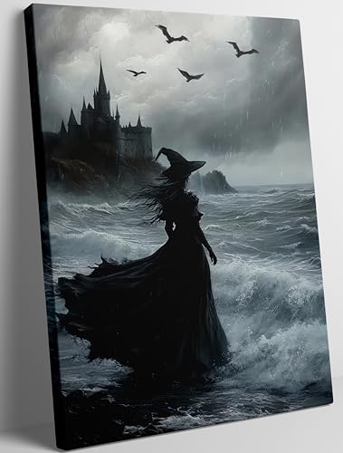 Halloween Horror Witch Canvas Wall Art - 10x8 Inches Dark Gothic Decor