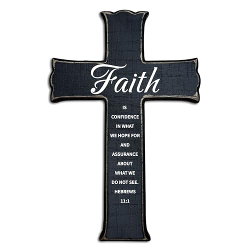 Cross Wall Decor - Black Scripture Wooden Cross for Wall - Faith Variation