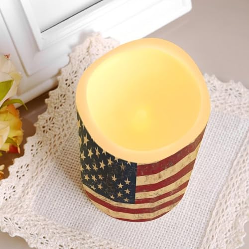 Retro American Flag Flameless Candles Set with Remote & Timer - Color Changing LED Pillars