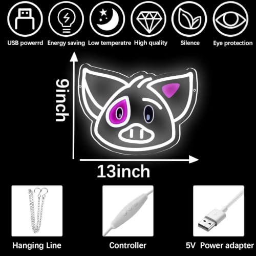 White Cute Pig Neon Sign LED Wall Light for Bedroom & Kids Room Decor - XiaoZhu Variation