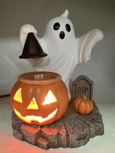 Halloween Ghost Pumpkin Light Decor with Jack-O-Lantern and Tombstone - Indoor Outdoor Spooky Holiday Decoration