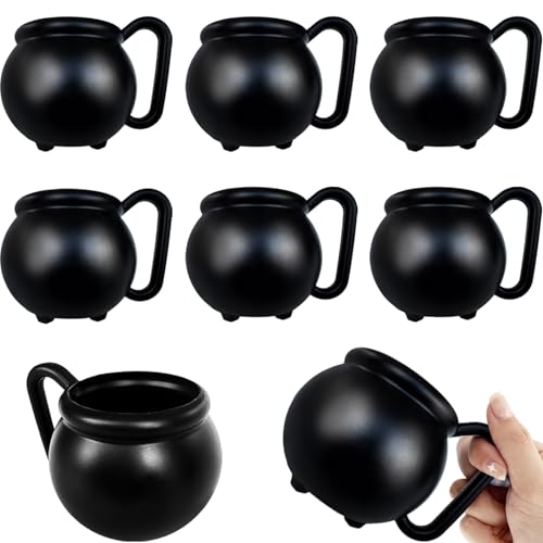 6 Pcs 15 oz Black Cauldron Mug Set - Plastic Halloween Party Cups