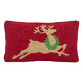 Reindeer Hand Hooked Christmas Pillow 9x16 Inches for Couch or Dorm - Holiday Decor