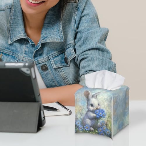 Doginthehole Easter Bunny Daisy Tissue Box Cover - Leather Bathroom & Office Organizer
