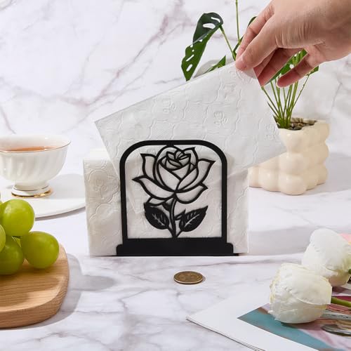 Flower Napkin Holder - Black Metal Elegant Rose Design for Table & Kitchen - Variation of Flower