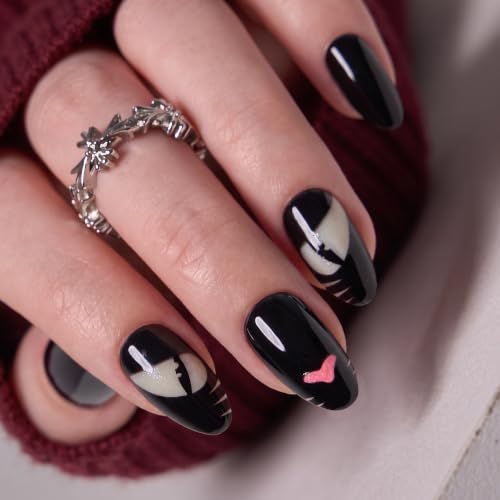 CurvLife Nocturnal Prowl Almond Press-On Nails - Soft Gel, Long-Lasting, Reusable