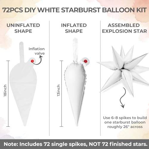 White Star Balloon Kit - Medium 18 Inch Spike Balloons for Party Decor - White / Medium