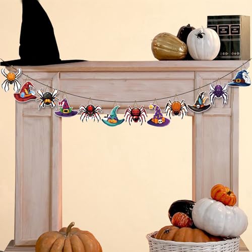 Halloween Hanging Ornaments Set - Witch Hat & Spider Decorations, Double-Sided Indoor Outdoor Decor