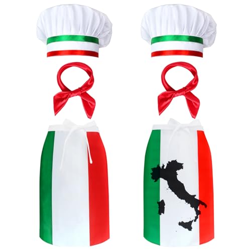 Kyson Italian Chef Costume Set B - 6Pcs Chef Bib Apron Hat Bandanas for Man Woman Pizza Party