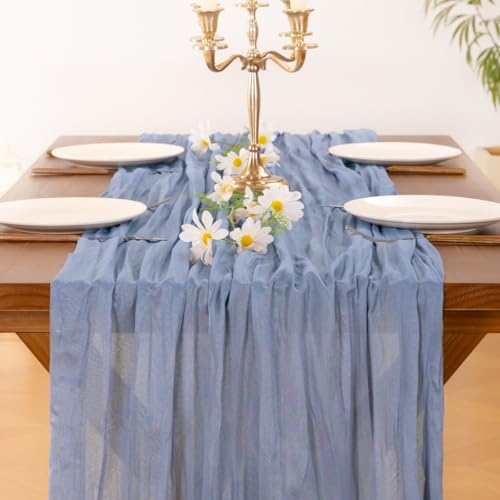 Dusty Blue Cheesecloth Table Runner 10ft for Wedding & Party Decor - Set of 6