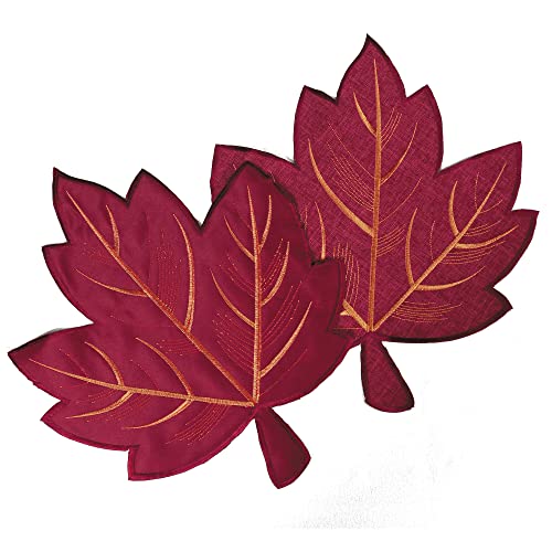 Fall Leaves Placemats Set of 4 - Embroidered Maple Leaf Table Mats, 15x18 Inches