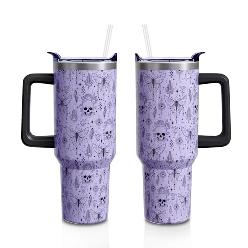 Halloween Gothic Moth 40oz Insulated Tumbler Cup with Handle & Straw - Halloween Goth-02